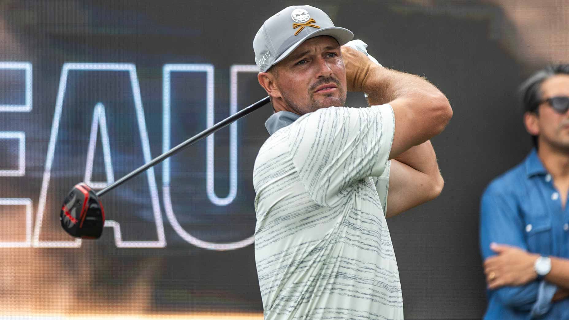 Bryson DeChambeau hits a shot at LIV Golf Miami.