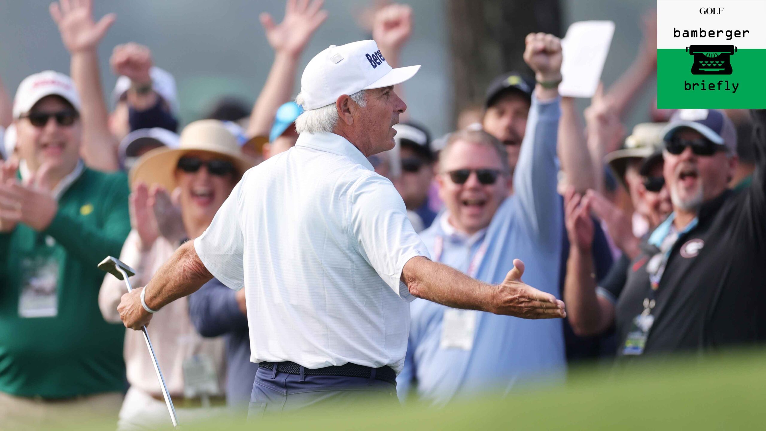 Fred Couples of the United States celebrates holing out for birdie on the first green during the first round of the 2025 Masters Tournament at Augusta National Golf Club