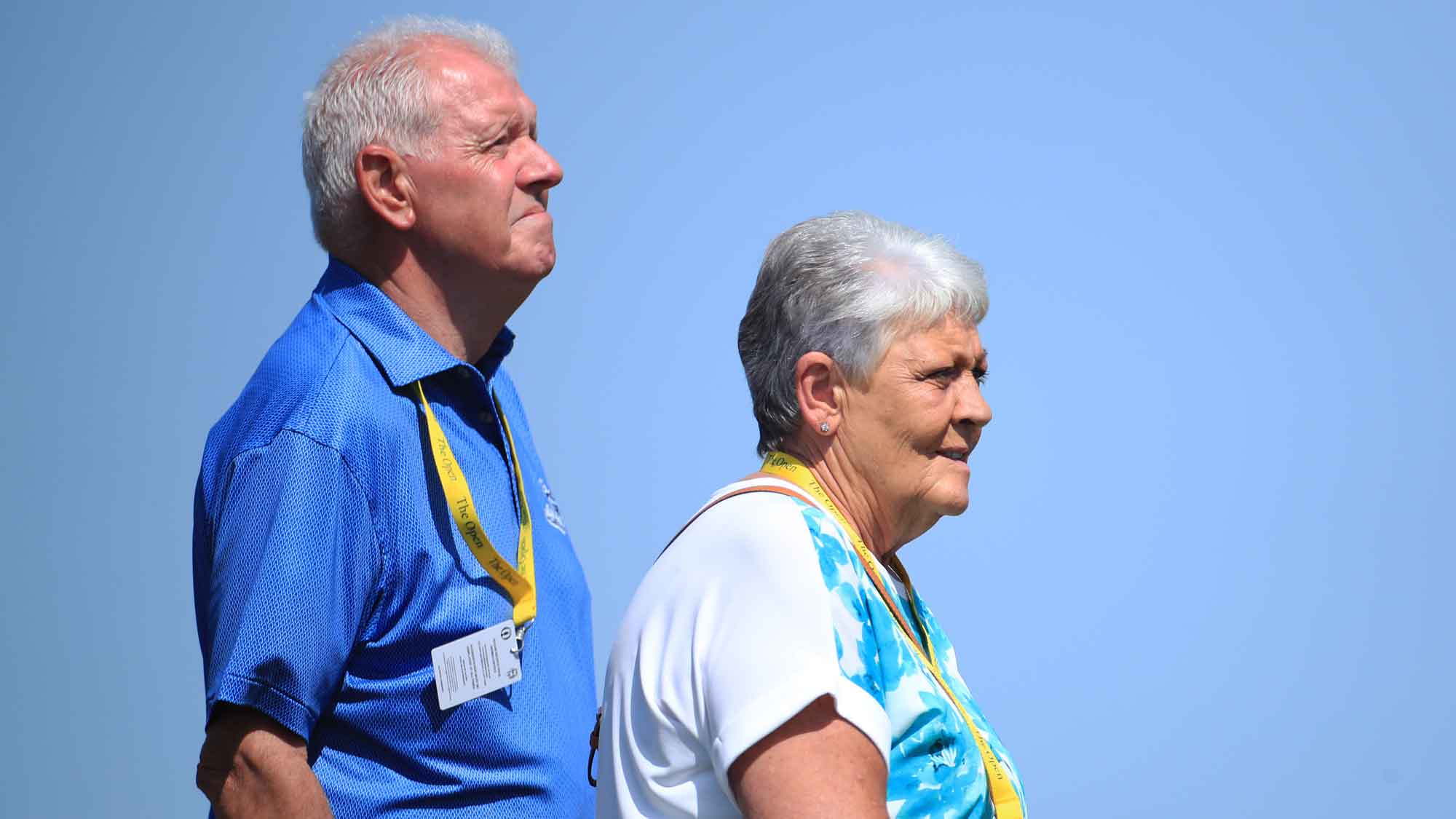 he parents of Rory McIlroy of Northern Ireland, Rosie and Gerry watch on the first green during Day Three of The 149th Open at Royal St George’s Golf Club on July 17, 2021