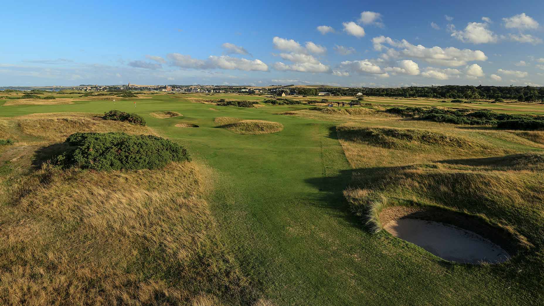 The par-4 13th hole on the Old Course in St. Andrews, Scotland.